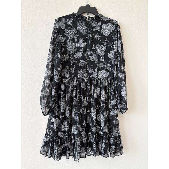 HARPER 241 Black White Floral Chiffon Mini Dress Womens Size 8 High Neck Ruffled - Picture 6 of 10